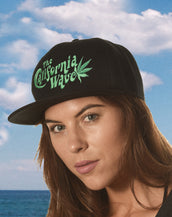 Flat Brim California Wave Logo, Unisex Snap Back Black Cap